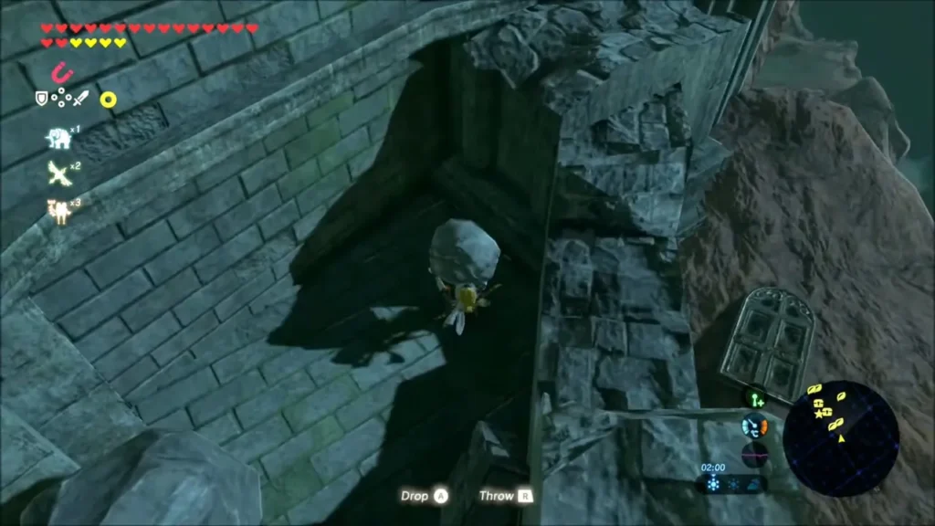 Link carrying the boulder away from the corner passage Link carrying the boulder away from the corner passage