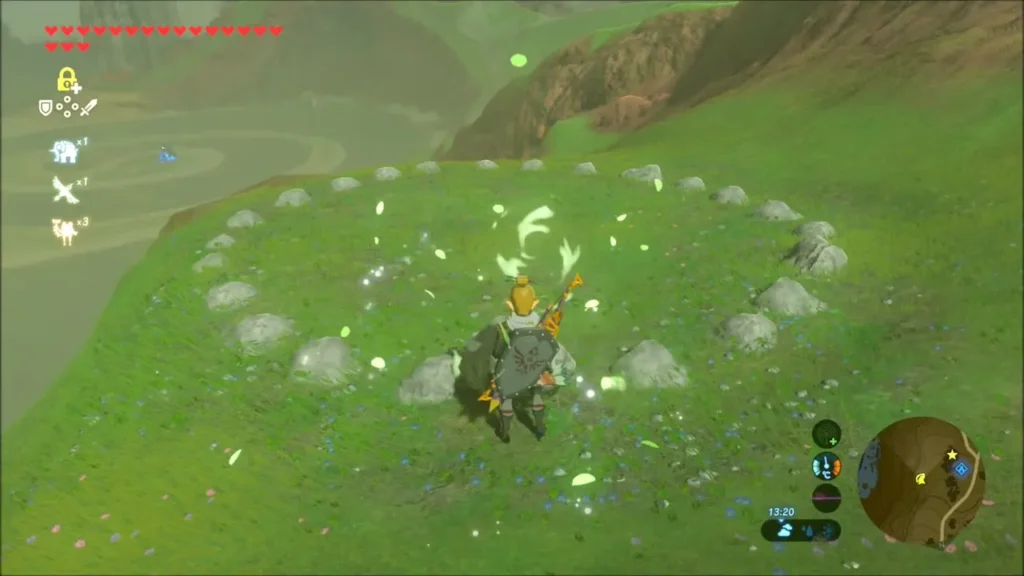 Link setting the boulder into the gap in the stone ring Link setting the boulder into the gap in the stone ring