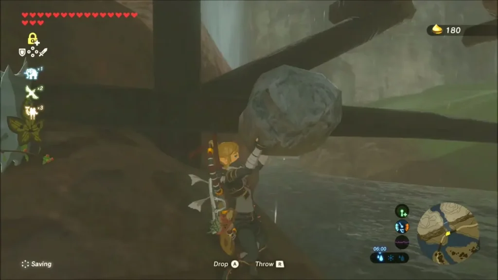 Link carrying a boulder above the stream bed Link carrying a boulder above the stream bed
