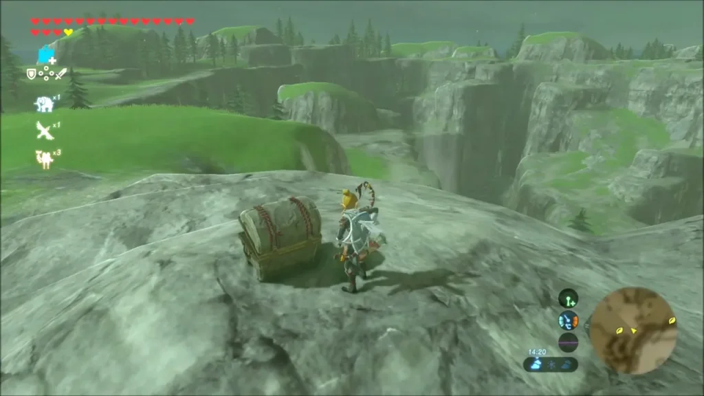 Treasure chest on a bare rock slab beside a deep gorge Treasure chest on a bare rock slab beside a deep gorge