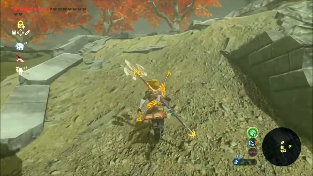 Link climbing the rubble slope up to the rampart Link climbing the rubble slope up to the rampart