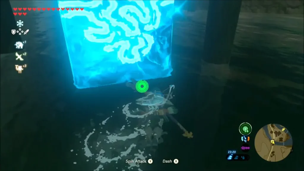 Link swimming beside a Cryonis ice block under East Sokkala Bridge Link swimming beside a Cryonis ice block under East Sokkala Bridge