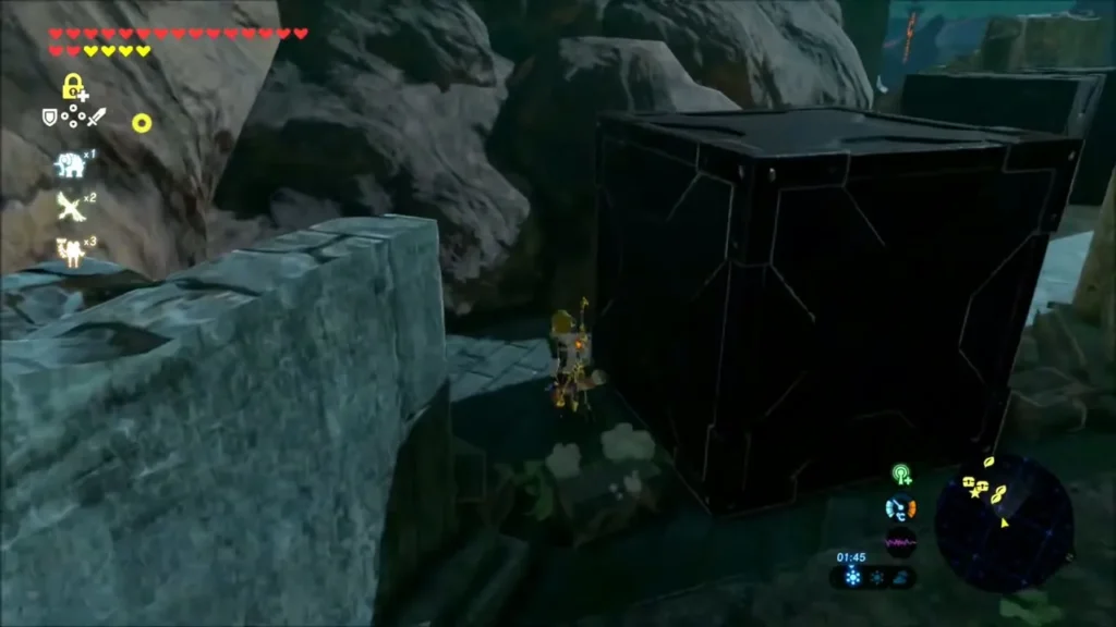 Large dark metal block wedged in a stone corner of the ruins Large dark metal block wedged in a stone corner of the ruins