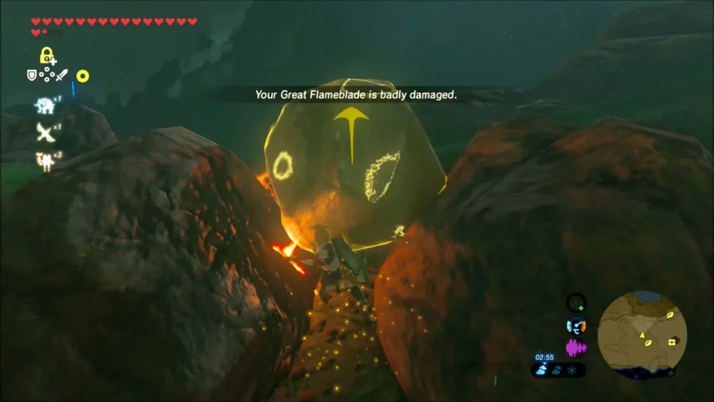 Notice that the Great Flameblade is badly damaged Notice that the Great Flameblade is badly damaged
