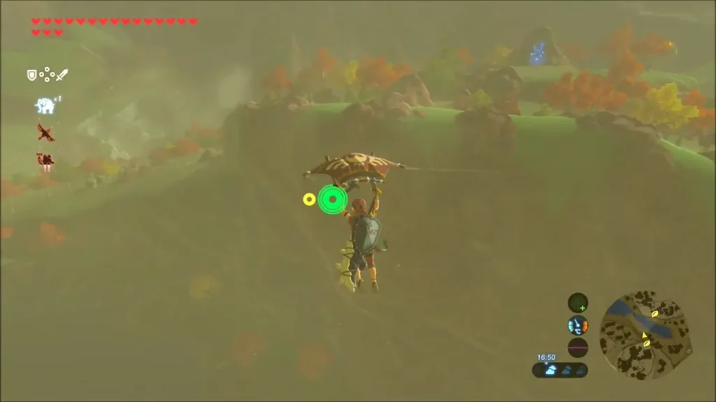 Link gliding down off the grassy hill Link gliding down off the grassy hill