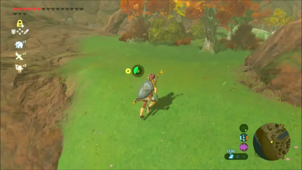 Link in red Stealth Tights walking across the grassy hills below Death Mountain Link in red Stealth Tights walking across the grassy hills below Death Mountain