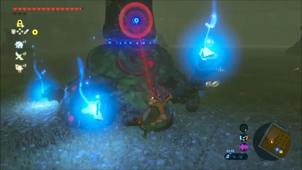 A live Guardian aiming its red laser at Link in the graveyard A live Guardian aiming its red laser at Link in the graveyard