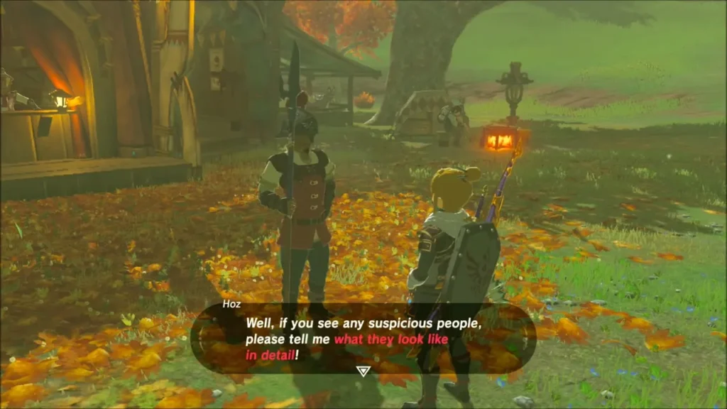 Hoz the stable guard asking Link about suspicious people Hoz the stable guard asking Link about suspicious people