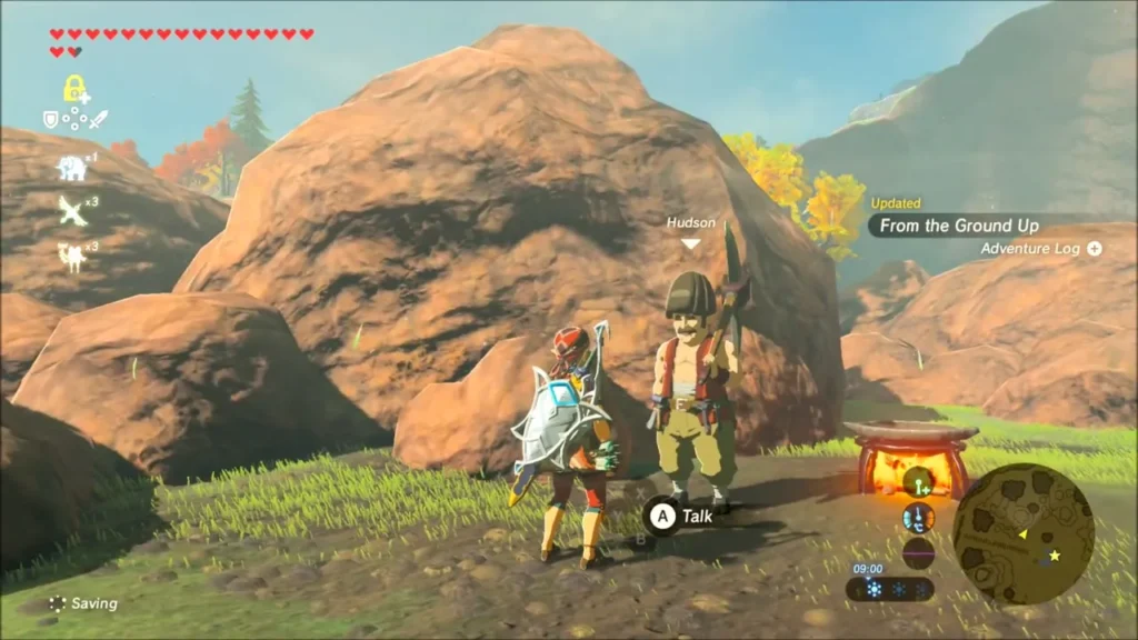 Link meets Hudson beside his campfire next to a big boulder at Tarrey Town Link meets Hudson beside his campfire next to a big boulder at Tarrey Town