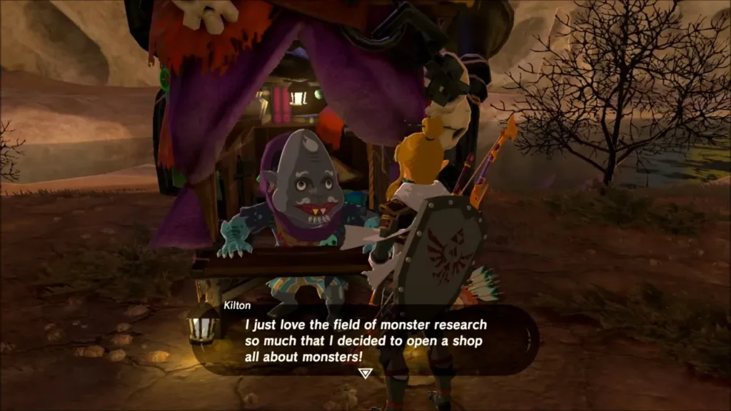 Kilton grinning from his night wagon at Skull Lake as Link listens Kilton grinning from his night wagon at Skull Lake as Link listens