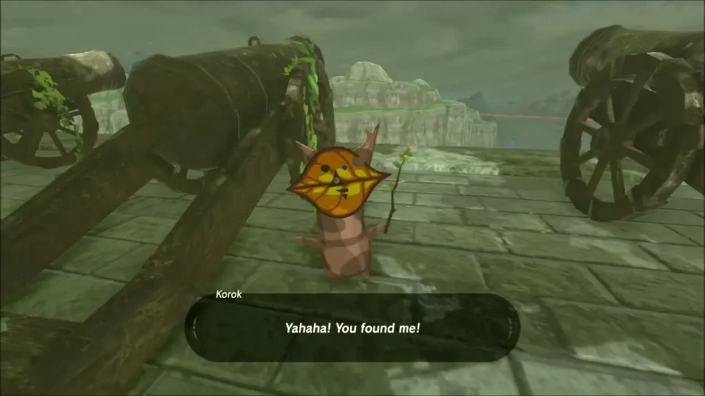 A Korok standing next to the old cannon barrels A Korok standing next to the old cannon barrels