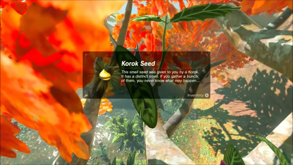 Korok Seed received at the treetop among orange leaves Korok Seed received at the treetop among orange leaves