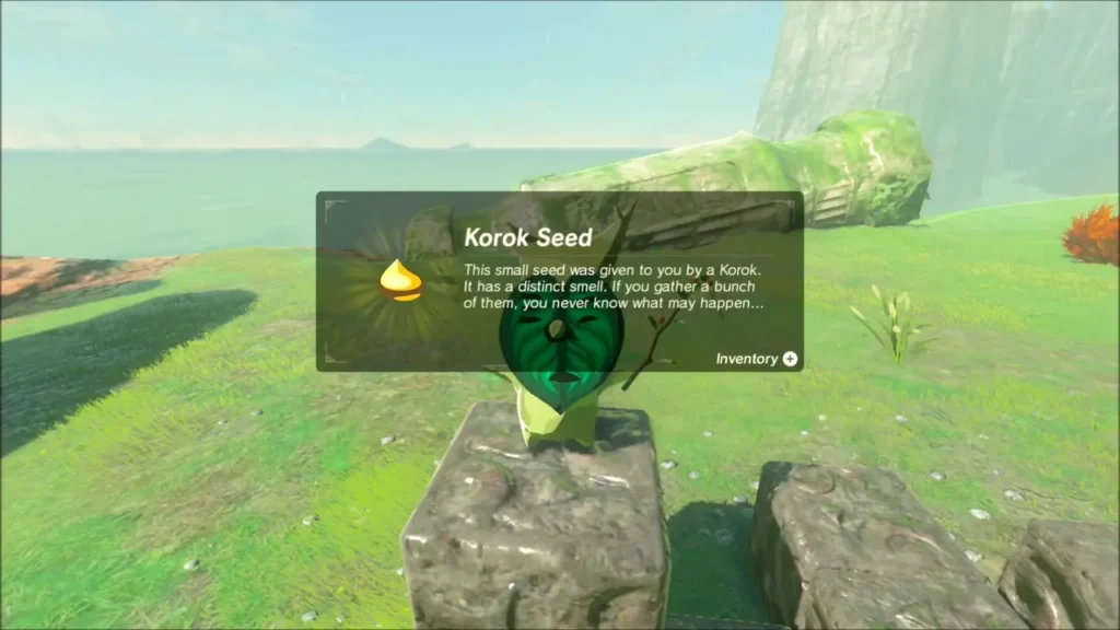Korok Seed reward with a Korok standing on a stone block among the ruins Korok Seed reward with a Korok standing on a stone block among the ruins
