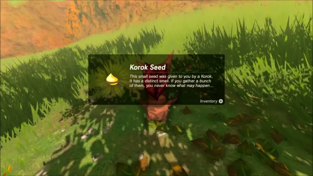 Korok Seed name box over the Korok in the grass Korok Seed name box over the Korok in the grass