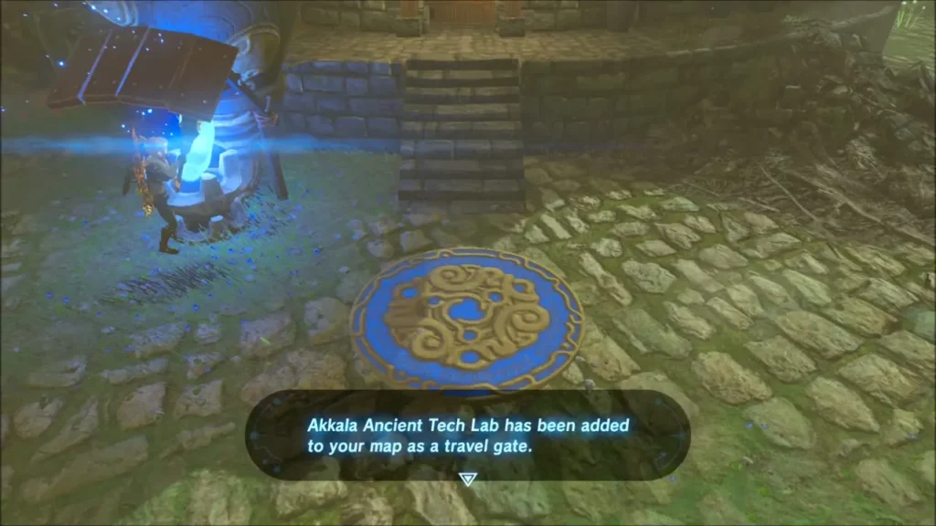 Link touching the torch to the furnace outside the Akkala Ancient Tech Lab Link touching the torch to the furnace outside the Akkala Ancient Tech Lab