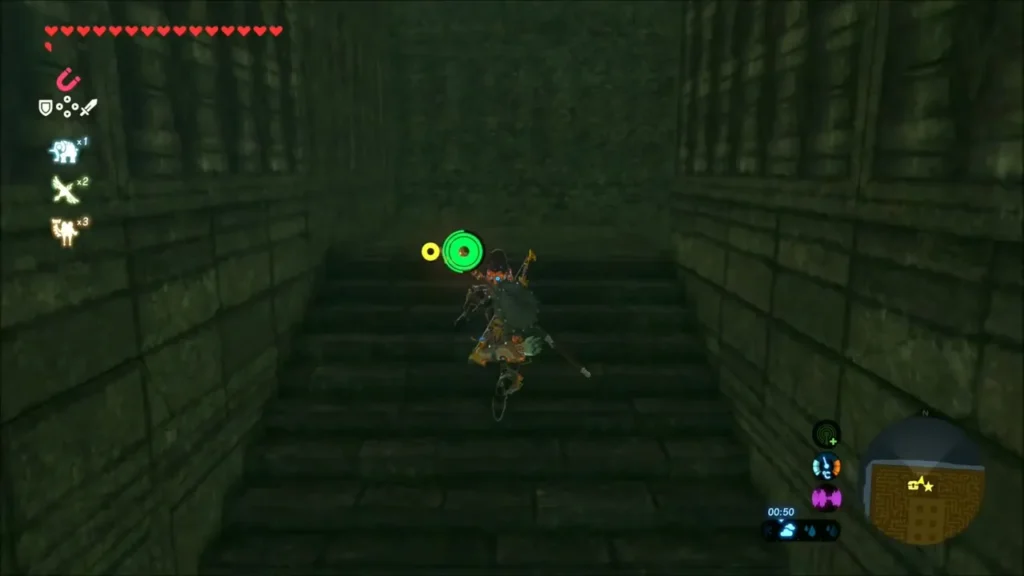 Link climbing the stairs at the end of the maze Link climbing the stairs at the end of the maze