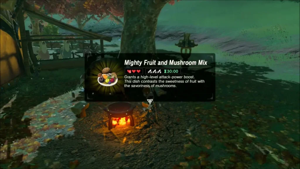 Mighty Fruit and Mushroom Mix dish box above the cooking pot Mighty Fruit and Mushroom Mix dish box above the cooking pot