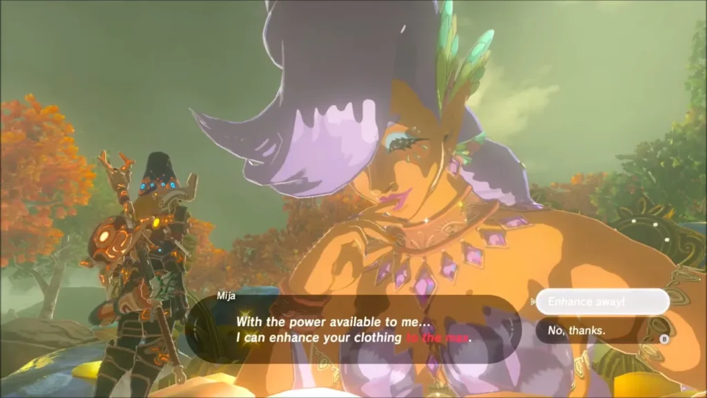 Mija offering to enhance Link's clothing Mija offering to enhance Link's clothing