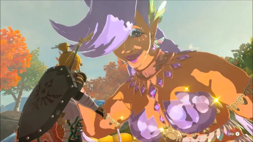 Mija looming over Link as she enhances his armor Mija looming over Link as she enhances his armor