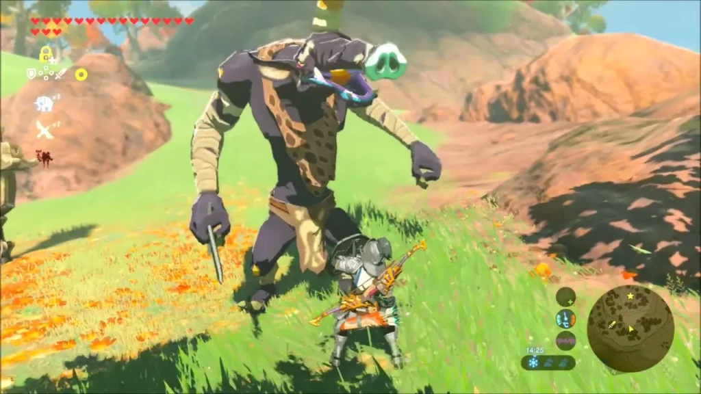 Link facing a large Moblin on an autumn hillside Link facing a large Moblin on an autumn hillside