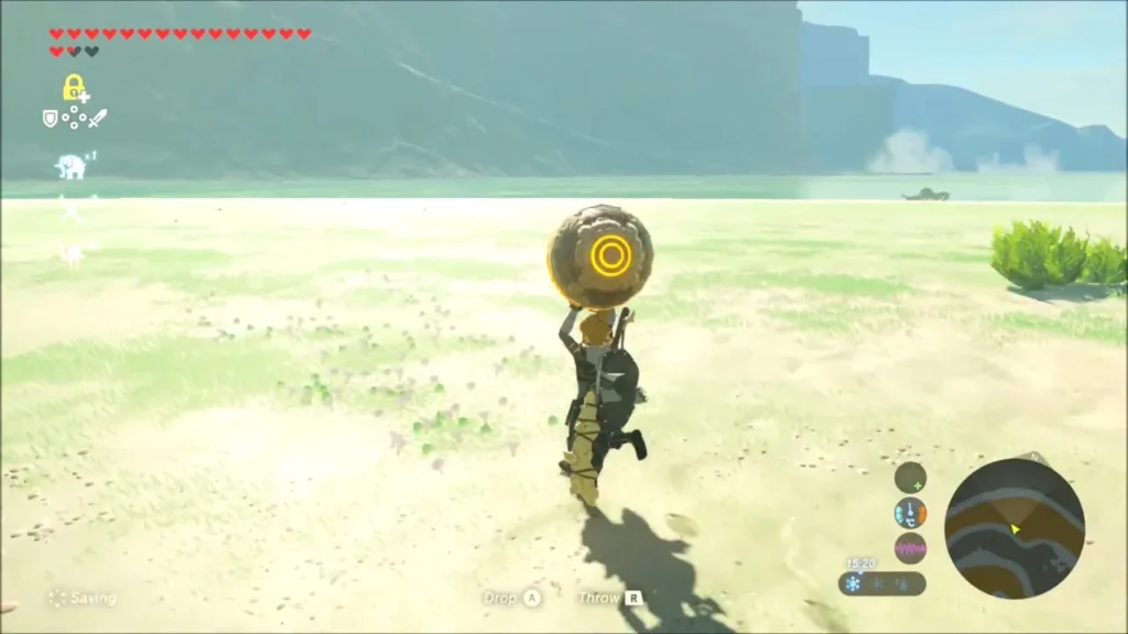 Link carrying the ancient orb over sand beside the shallow bay Link carrying the ancient orb over sand beside the shallow bay
