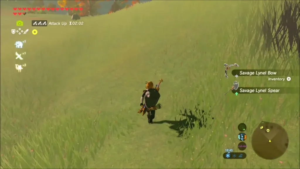 Item box showing Savage Lynel Bow and Savage Lynel Spear picked up Item box showing Savage Lynel Bow and Savage Lynel Spear picked up