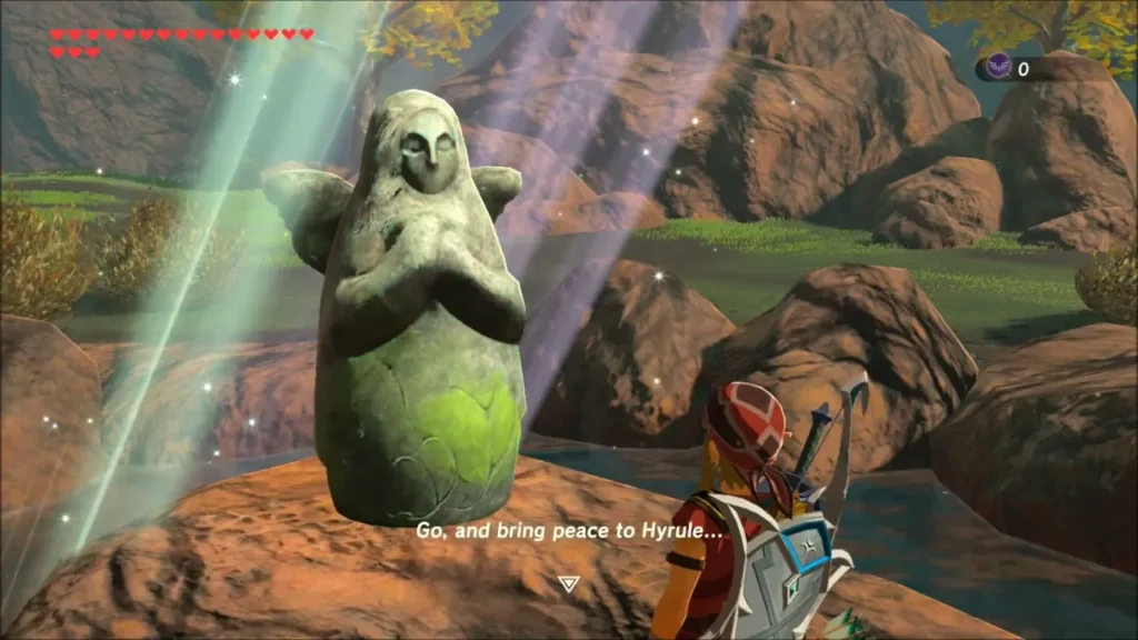Glowing Goddess Statue telling Link to bring peace to Hyrule Glowing Goddess Statue telling Link to bring peace to Hyrule