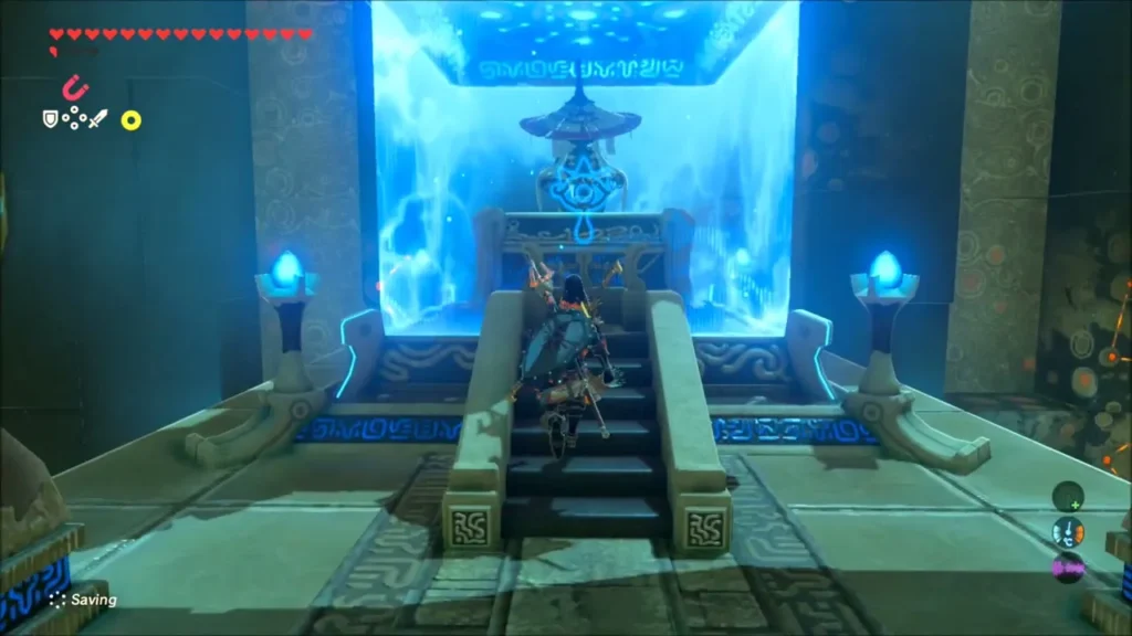 Link climbing the steps toward the monk's glowing altar inside Tu Ka'loh Shrine Link climbing the steps toward the monk's glowing altar inside Tu Ka'loh Shrine