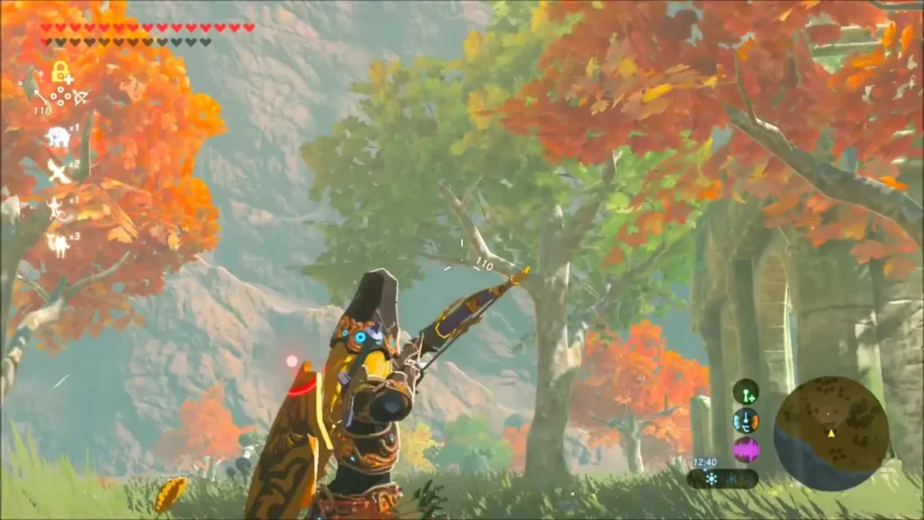 Link in Ancient armor drawing his bow in Torin Wetland Link in Ancient armor drawing his bow in Torin Wetland