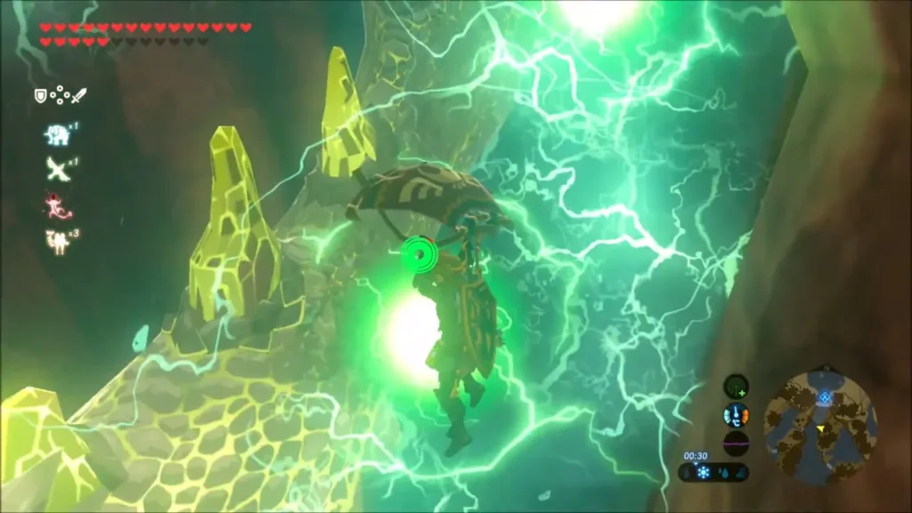 Link paragliding through green lightning beside Farosh Link paragliding through green lightning beside Farosh