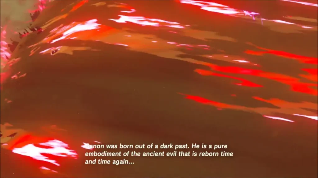 Red Malice swirling over text about Ganon's dark past Red Malice swirling over text about Ganon's dark past