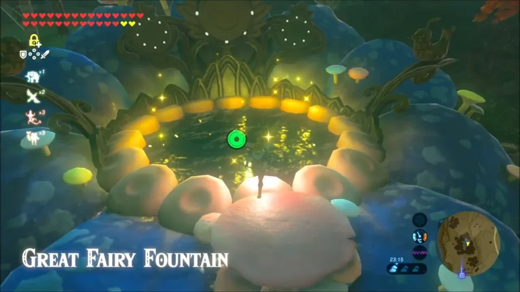 Link arriving at the Great Fairy Fountain in Akkala at night Link arriving at the Great Fairy Fountain in Akkala at night