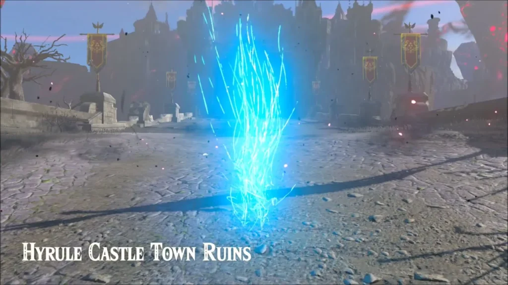 Blue warp beam in Hyrule Castle Town Ruins Blue warp beam in Hyrule Castle Town Ruins