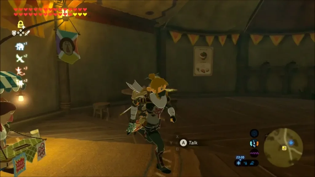 Link turning away from Beedle's stall after selling gems Link turning away from Beedle's stall after selling gems