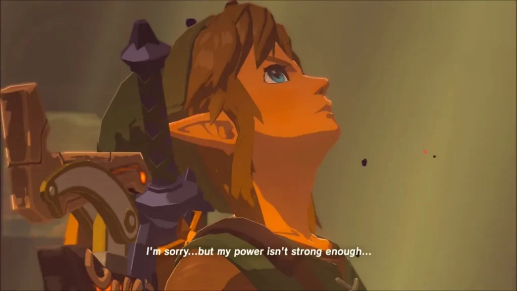 Link looking up as Zelda says her power isn't strong enough Link looking up as Zelda says her power isn't strong enough