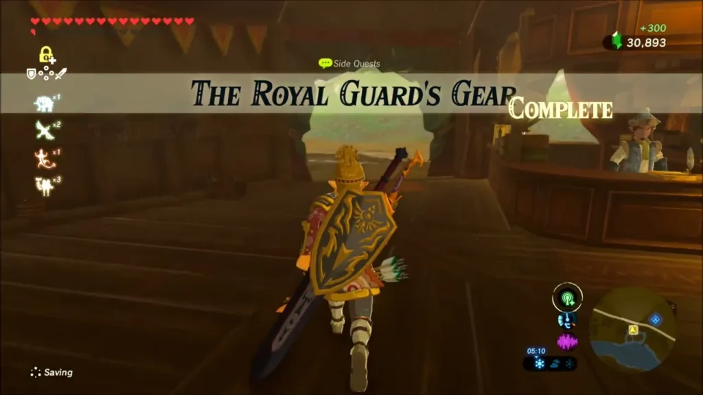 The Royal Guard's Gear quest complete banner as Link leaves Parcy The Royal Guard's Gear quest complete banner as Link leaves Parcy