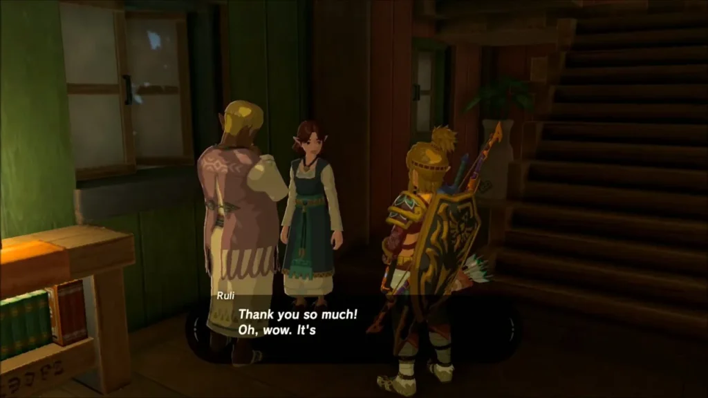 Ruli and her daughter thanking Link for the Monster Cake inside their house Ruli and her daughter thanking Link for the Monster Cake inside their house