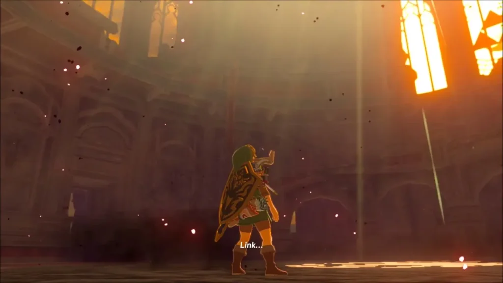 Link standing in the dark chamber as a shaft of light falls from above Link standing in the dark chamber as a shaft of light falls from above