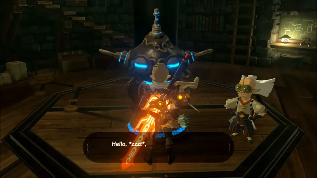 Link meeting the ancient robot and Robbie inside the Ancient Tech Lab Link meeting the ancient robot and Robbie inside the Ancient Tech Lab
