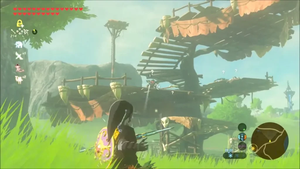 Wooden Bokoblin camp platforms built around a big tree in the meadow Wooden Bokoblin camp platforms built around a big tree in the meadow