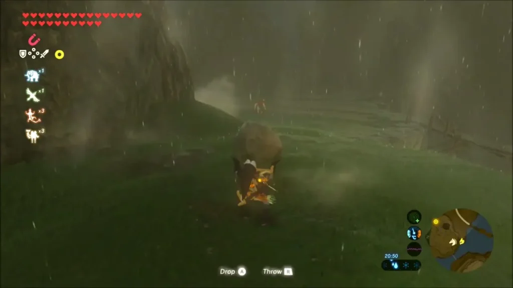 Link carrying a boulder on the grassy hilltop Link carrying a boulder on the grassy hilltop