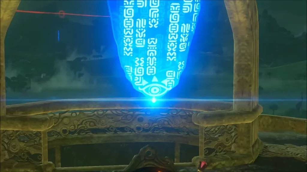 Blue Sheikah beam rising from the Central Tower terminal Blue Sheikah beam rising from the Central Tower terminal