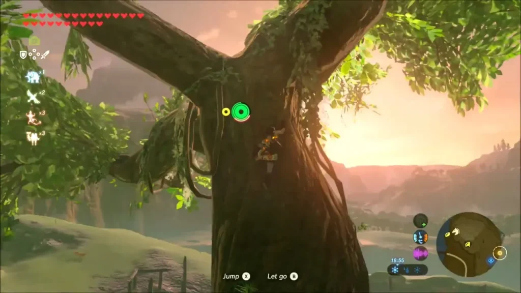 Link climbing the trunk of the lone tree Link climbing the trunk of the lone tree