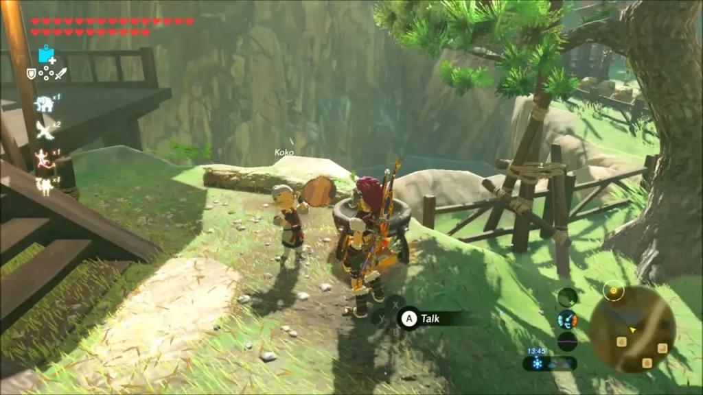 Link beside a cooking pot on the grass near a stable Link beside a cooking pot on the grass near a stable