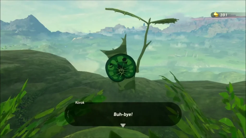 A Korok with a leaf spinner on a grassy hilltop in Crenel Hills A Korok with a leaf spinner on a grassy hilltop in Crenel Hills
