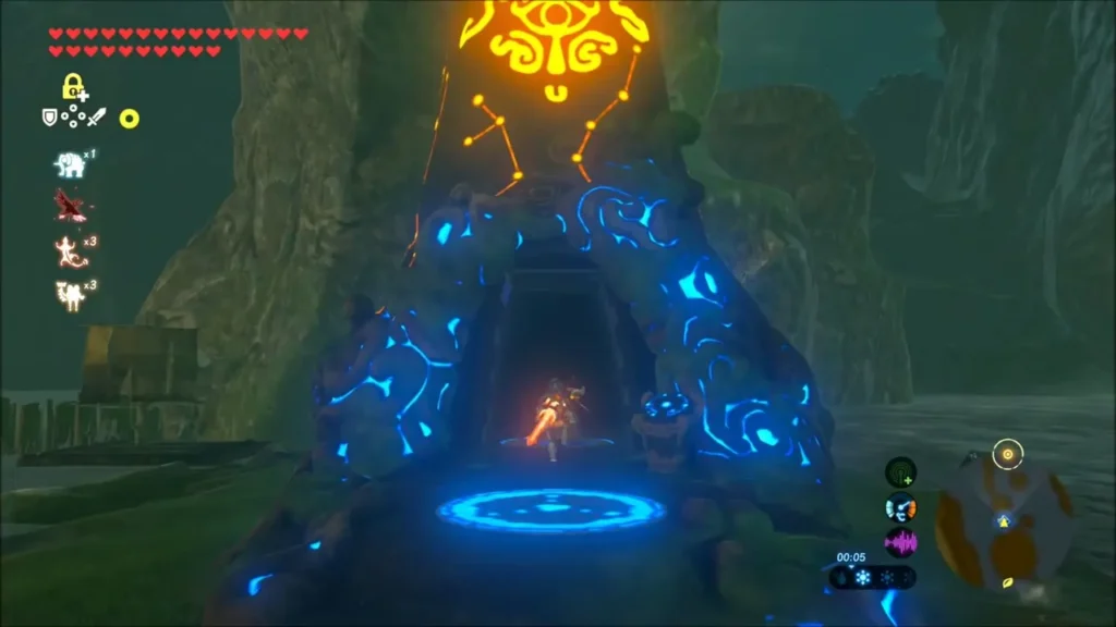 Link entering the glowing Dah Kaso Shrine Link entering the glowing Dah Kaso Shrine