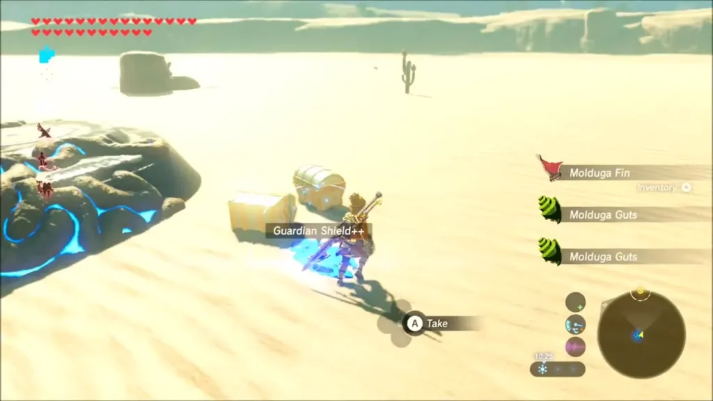 Chests beside desert rocks with Molduga Fin and Guts picked up Chests beside desert rocks with Molduga Fin and Guts picked up