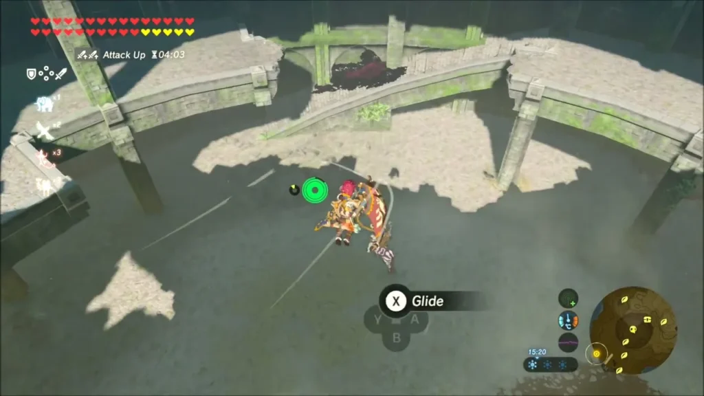 Link gliding down into the Coliseum arena Link gliding down into the Coliseum arena