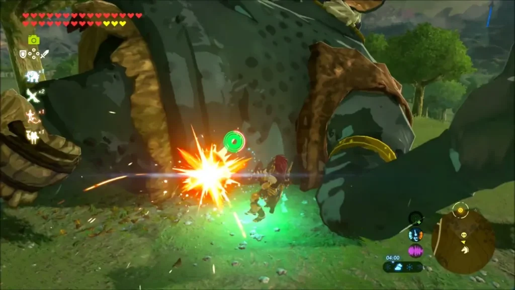 Link striking the downed Hinox with a flurry attack Link striking the downed Hinox with a flurry attack