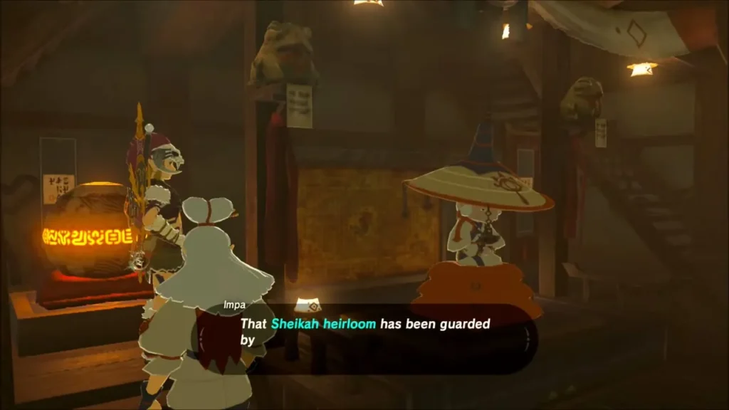 Inside Impa's house in Kakariko with Impa and the glowing Sheikah heirloom Inside Impa's house in Kakariko with Impa and the glowing Sheikah heirloom